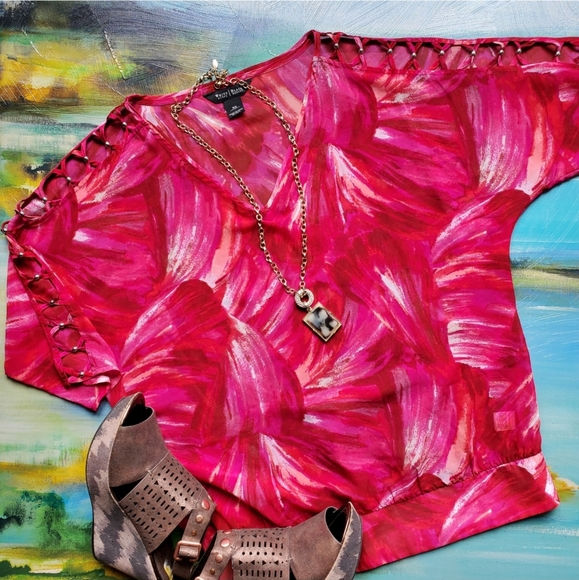 White House Black Market Tops - WHBM Sheer Criss Cross Shoulder Cutout Blouse